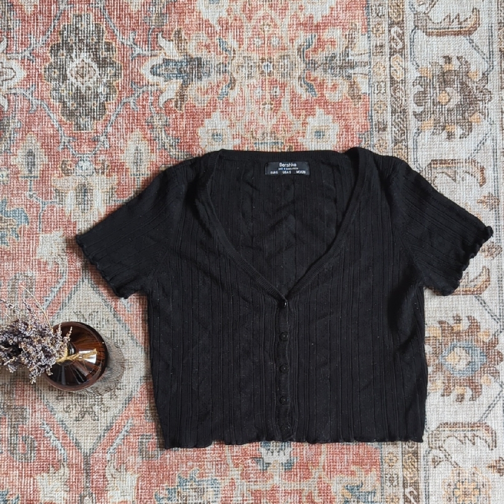 Bershka Black Ribbed Crop Top